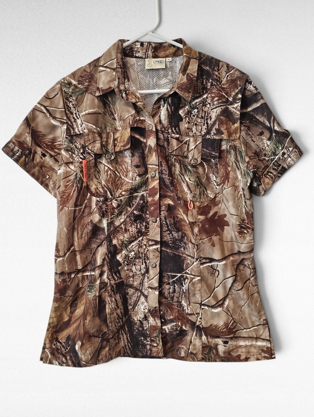 SHE Outdoor Apparel Camo Short Sleeve Shirt Size Medium